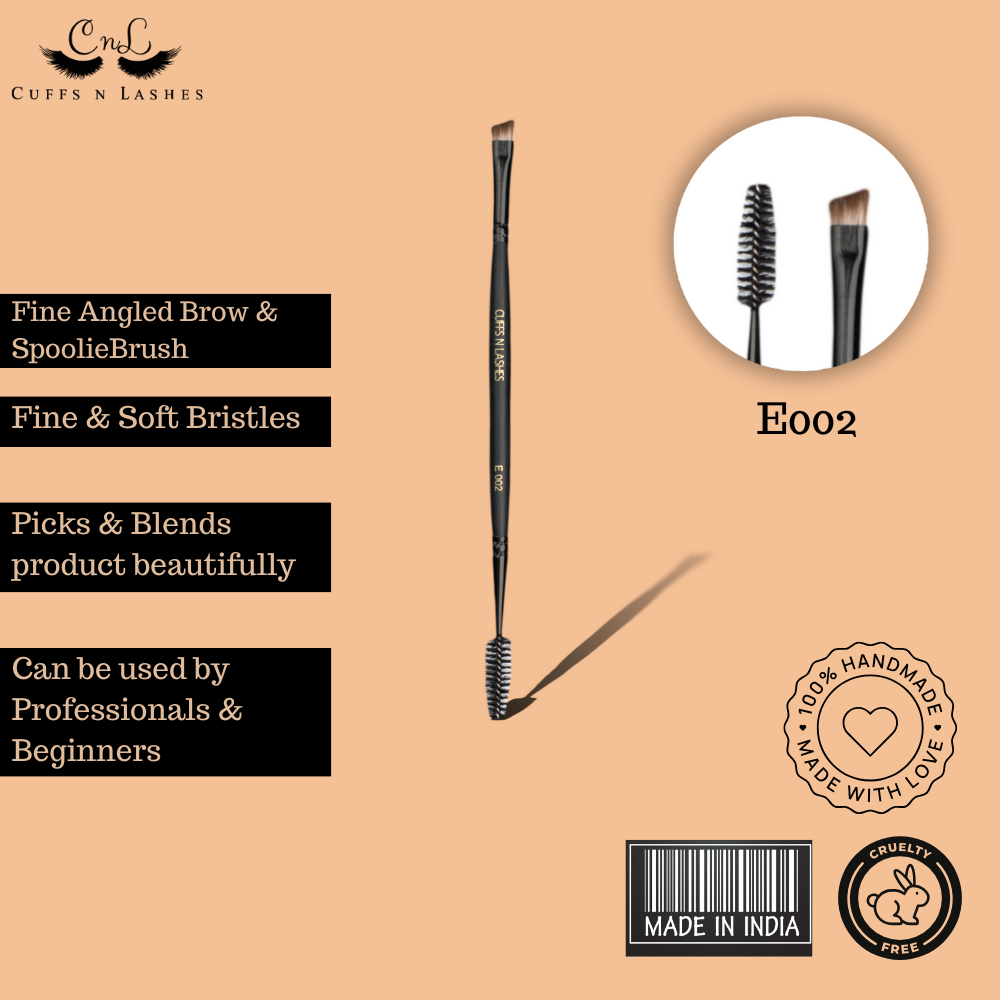 Cuffsnlashes Makeup Brushes E002 - Fine Angled Brow Brush & Spoolie
