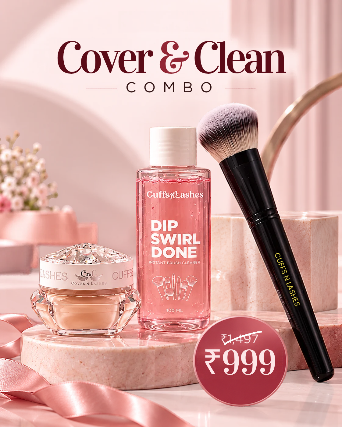 Cuffs N Lashes Cover & Clean Combo | 3 Makeup Essentials at ₹999