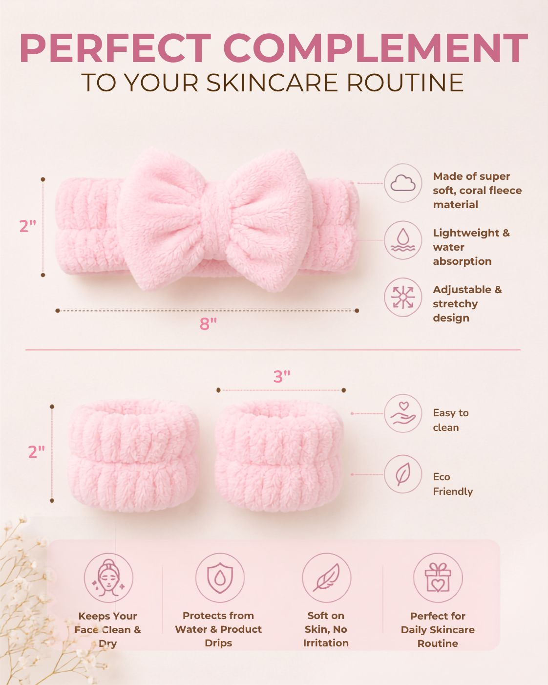 CUFFS N LASHES No Drip Club Spa Headband & Wristbands | No-Wet-Sleeves Face Washing Set for Women & Girls