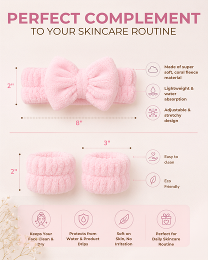 CUFFS N LASHES No Drip Club Spa Headband & Wristbands | No-Wet-Sleeves Face Washing Set for Women & Girls