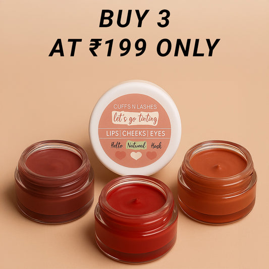 Cuffs N Lashes Mini Tint Trio | Lip, Cheek & Eye Tints – Set of 3 (Only ₹199)
