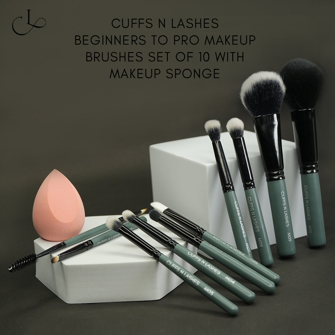 Cuffs N Lashes Mini Makeup Brushes Set Of 10 - With Sponge