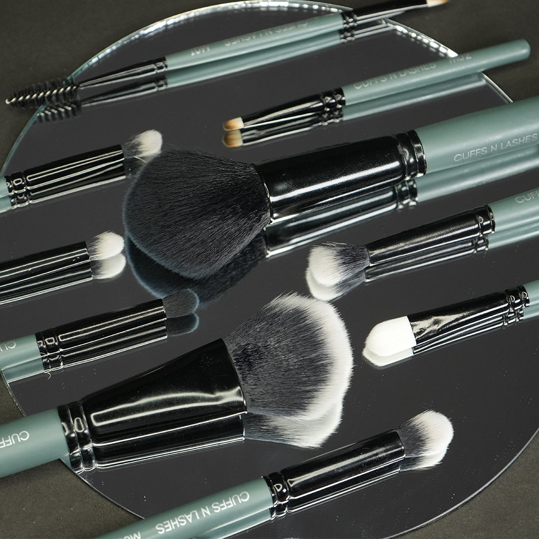 Cuffs N Lashes Mini Makeup Brushes Set Of 10 - With Sponge