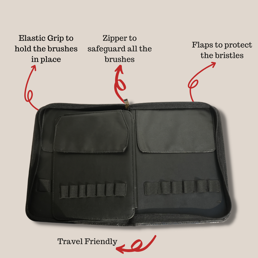 Cuffs N Lashes Zipper Brush Case (Without brushes), Black