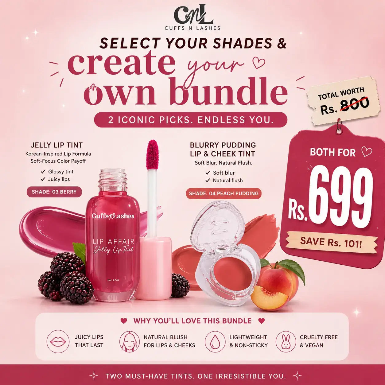 Cuffs N Lashes K-Beauty Lip & Cheek Duo
