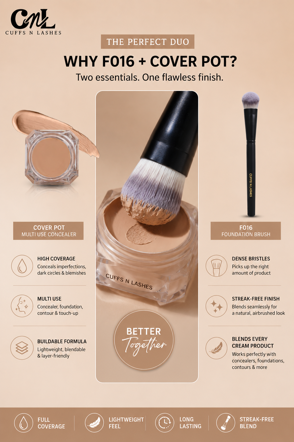 CUFFS N LASHES Coverpot + F016 Flawless Base Duo | Pick you shade
