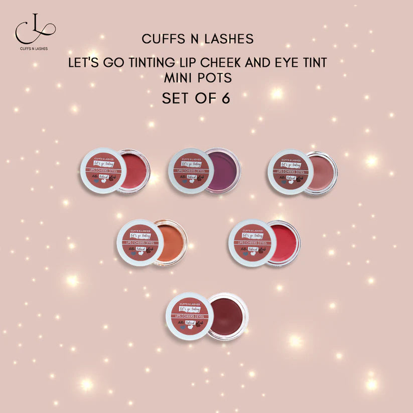 Cuffs N Lashes Let’s Go Tinting Set of 6 – Mini  Lip, Cheek & Eye Tints