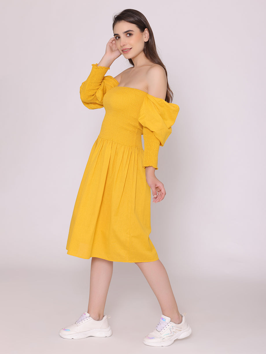 Mustard yellow 2024 casual dress