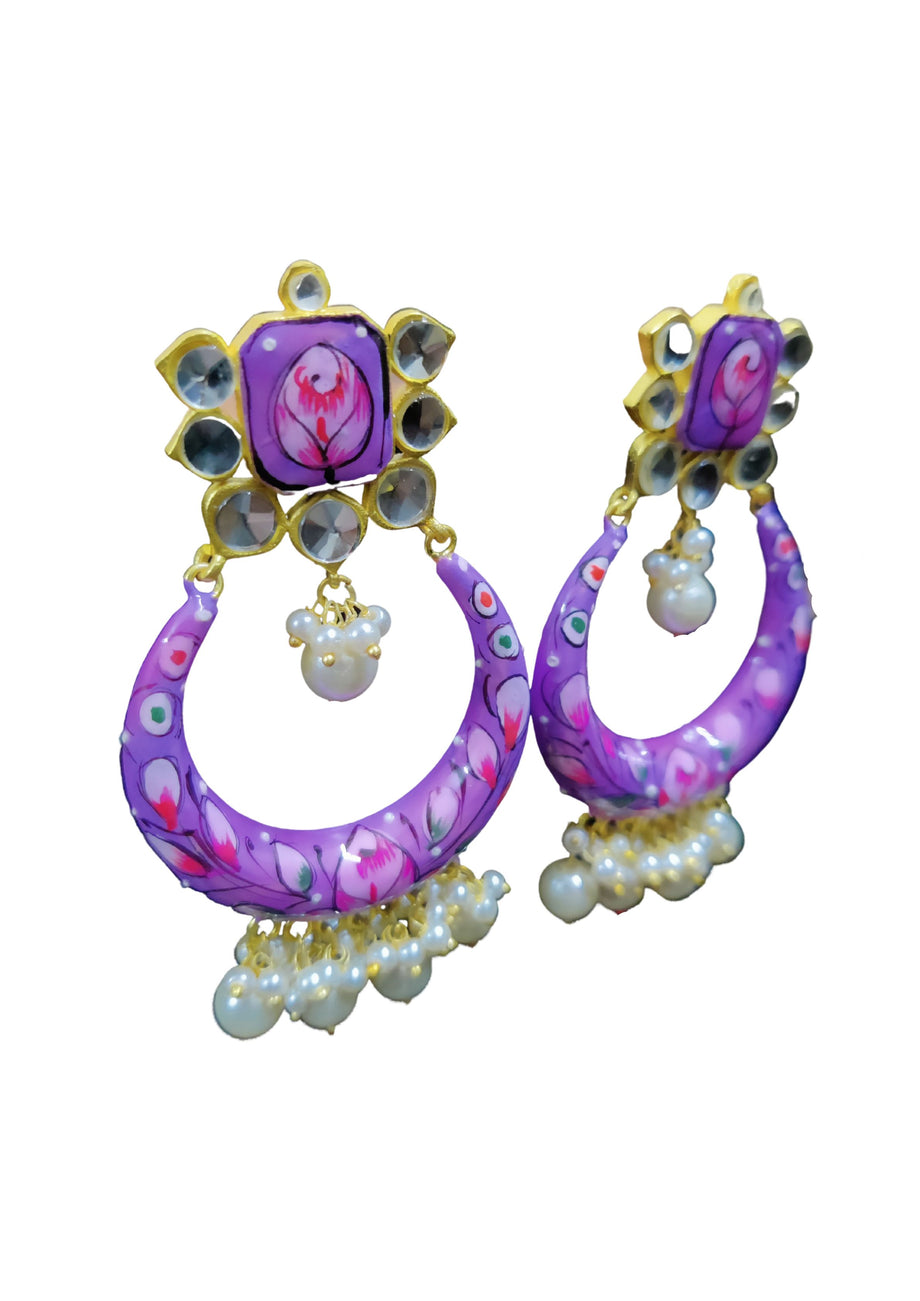 Priyaasi Magenta & Gold Plated Polki Drop Earrings