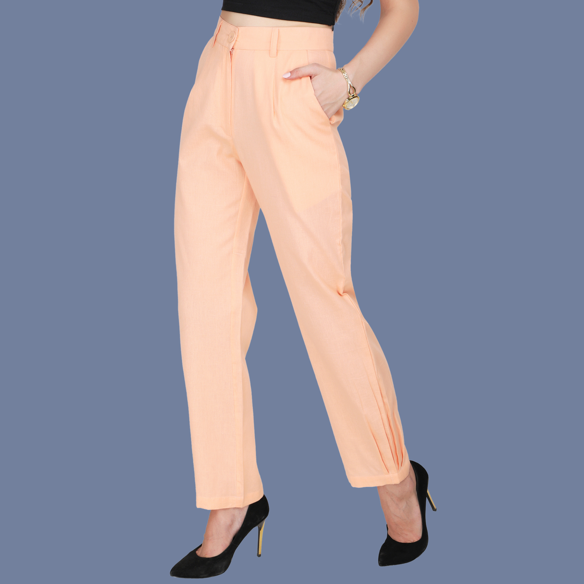 peach pants and classic white shirt  Peach pants Fashion Salmon pants