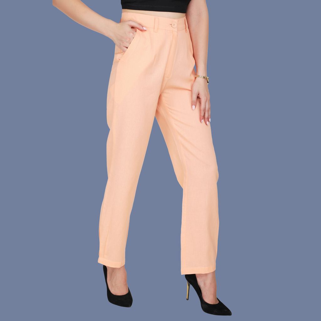 Peach color Heather moss Georgette imported fabric for Women's Trousers -  Charu Creation